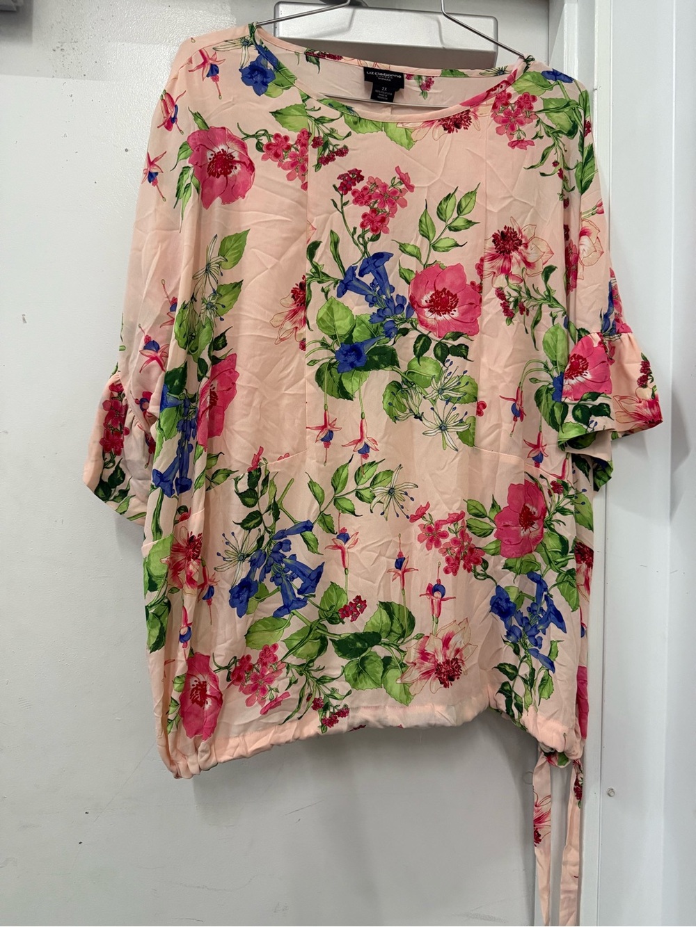 Alfani Pink Floral Tie-Hem Blouse